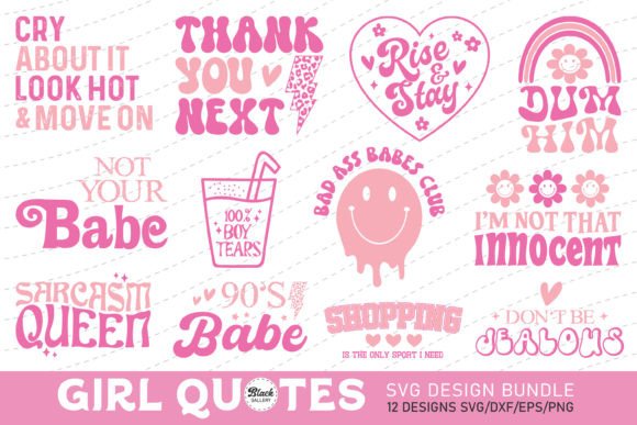 Pink Girl Quote SVG PNG Bundle